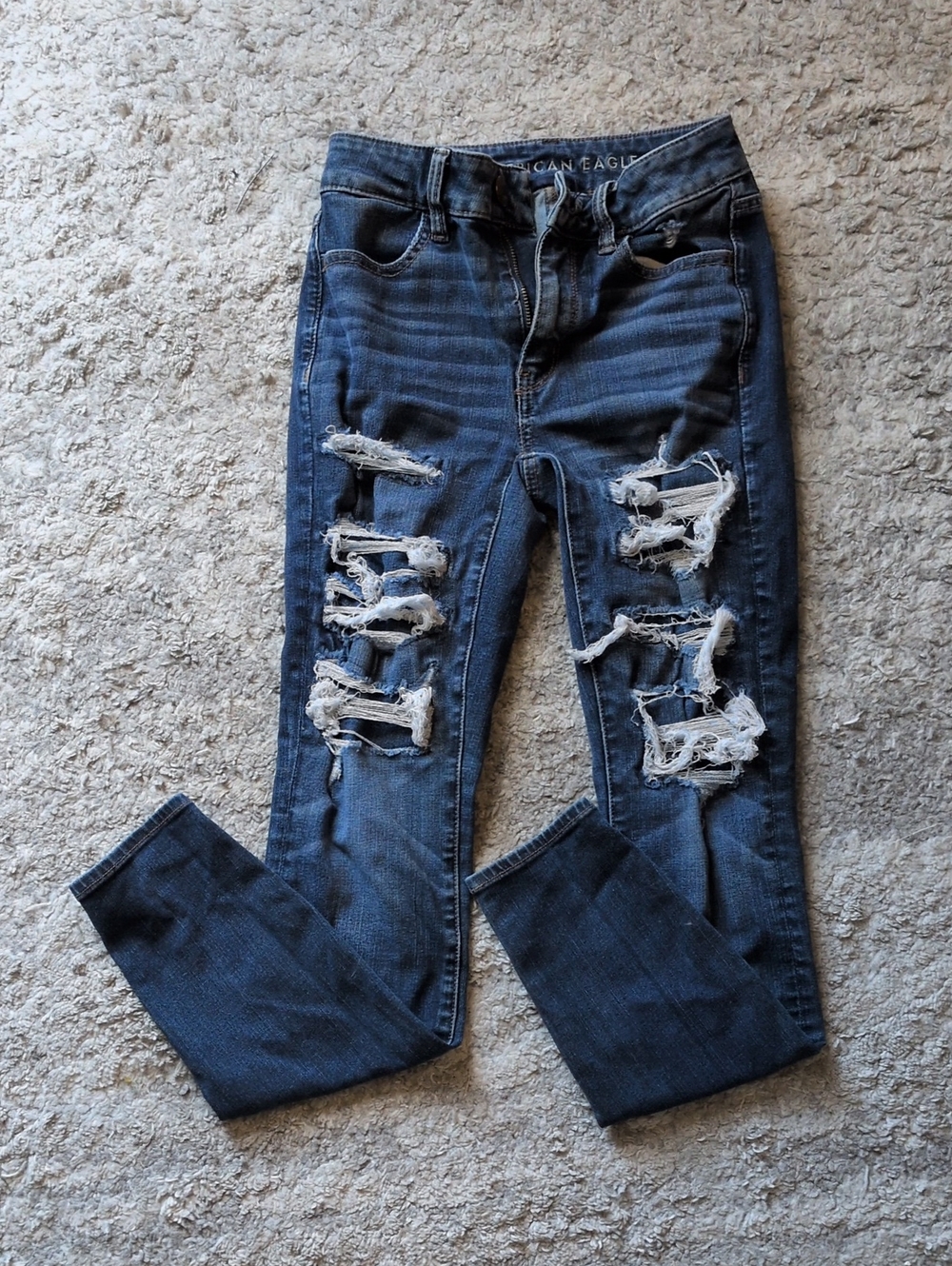 American Eagle Outfitters Dark Blue Distressed Skinny Jeans